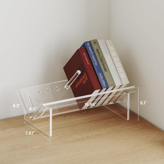 Sumerflos Acrylic Desktop Bookcase, Book Storage Organizer Bookshelves, Clear Mordern Tabletop Storage Rack for Office Home Shelf Display for Cd/Magazine/Book - Clear