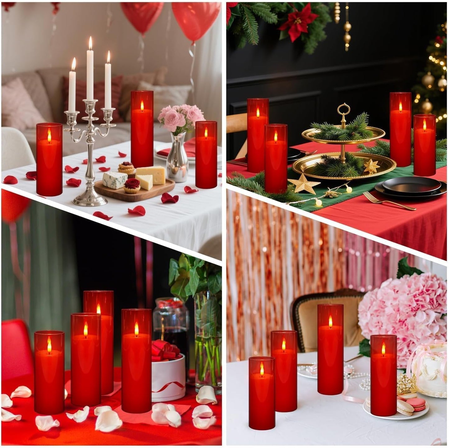 24-Pack Red Flameless LED Candles - Remote Control & Timer, Realistic Flickering for Chinese New Year Decor, Valentine's Day, Romantic Home Ambiance, Fireplace Mantel & Festive Centerpieces
