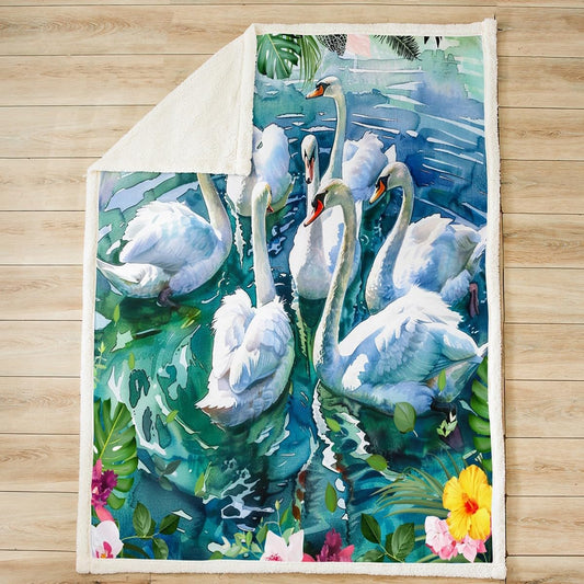 Feelyou White Swan Sherpa Blanket Botanical Decor Fleece Throw Blanket Flower Leaves Plush Blanket for Women Men Animal Fuzzy Blanket for Sofa Bed Couch,Baby 30x40 Inches