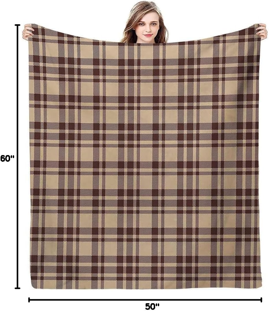 Household Blanket, Old Fashioned Check Plaid Pattern Scottish, Fluffy and ComfortableTan and Brown Soft and Cozy Throw Blankets, 50 x 60inches, Suitable for Adults and Children, Tan Brown