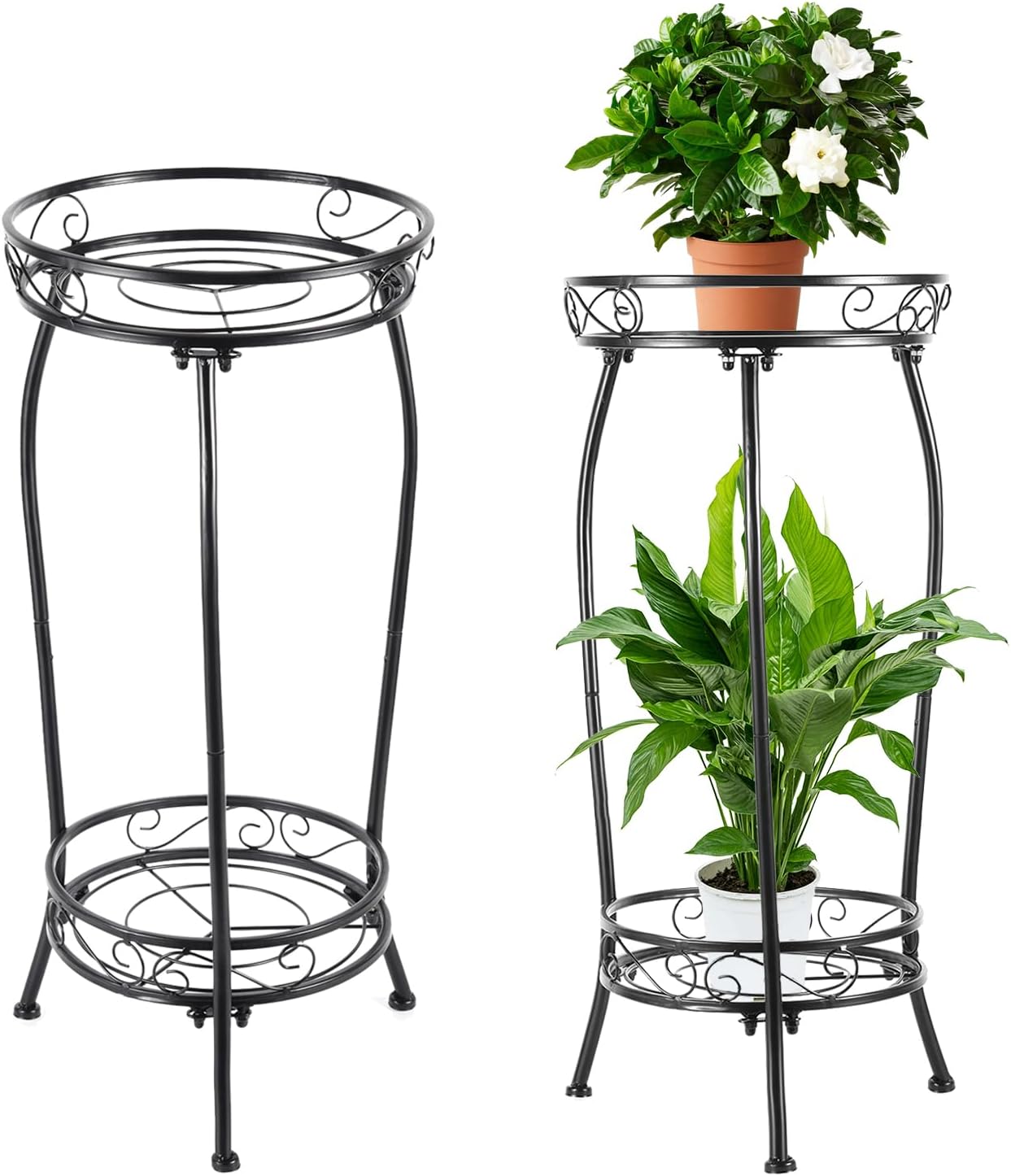 Plant Stand Indoor Outdoor,Tall Black Metal Rustproof Stable Plant Stands,2 Tier 27.1 inch (2PS-Iron)
