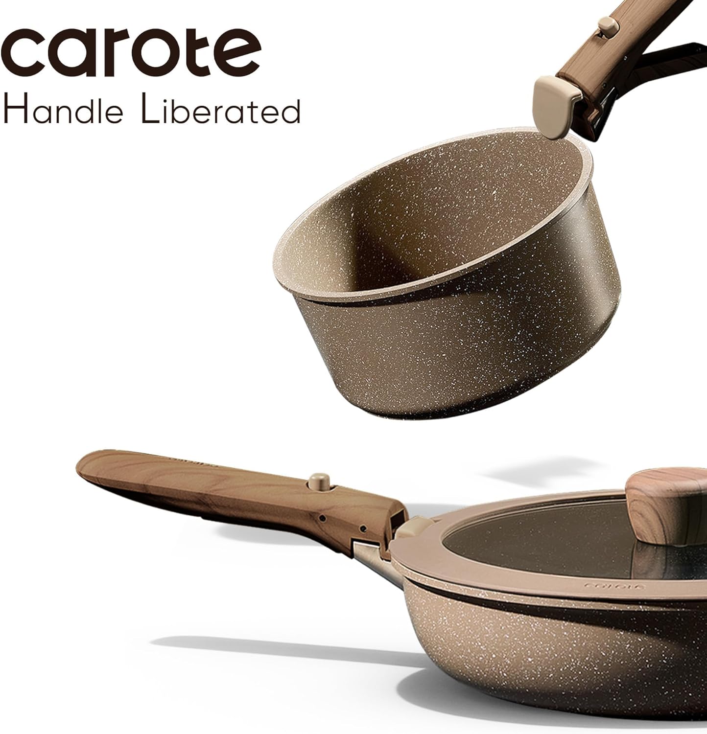 CAROTE 17PCS Pots and Pans Set Non Stick with Detachable Handle, Nonstick Cookware Sets, Cooking Kitchen Set, Oven/Dishwasher Safe, Induction Cookware, Brown, RV Kitchen Pot and Pan