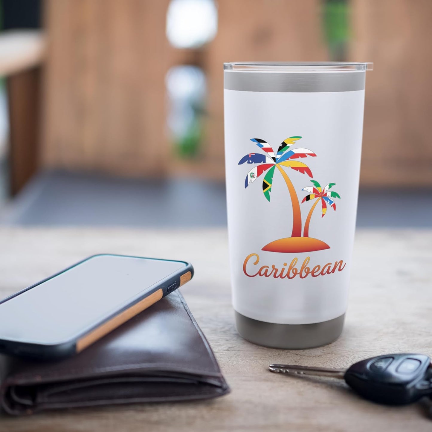 Caribbean Palm Island Kids Vacation Travel Tropical Latino Stainless Steel Insulated Tumbler