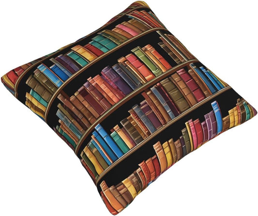 All-Season Square Pillow Covers 18"X18", Library Bookshelf, Decorative Throw Pillow Covers for Sofa Bed Couch, Hidden Zipper Cushion Cover, Square Lumbar & Accent Pillowcases for Home Decor