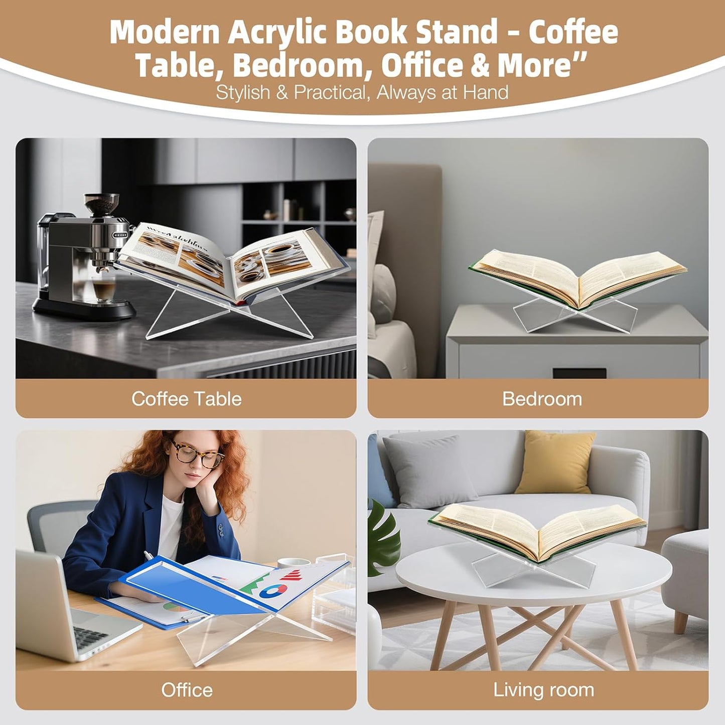Clear Acrylic Book Stand – Large 12.6 x 6.7 x 5 in Book Holder for Cookbooks, Bibles, Art & Coffee Table Display | 2-Piece Cross Frame Design, Sturdy 0.2in Transparent Acrylic