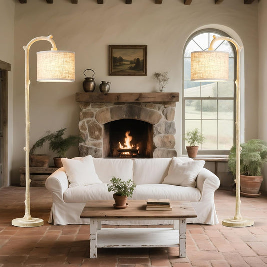 Floor Lamp for Living Room - 69" Rustic Farmhouse Tall Lamp with Adjustable Color Temperatures- Country Resin Vintage Reading Light Standing Lamps for Bedroom Office Home Decor, Almond White