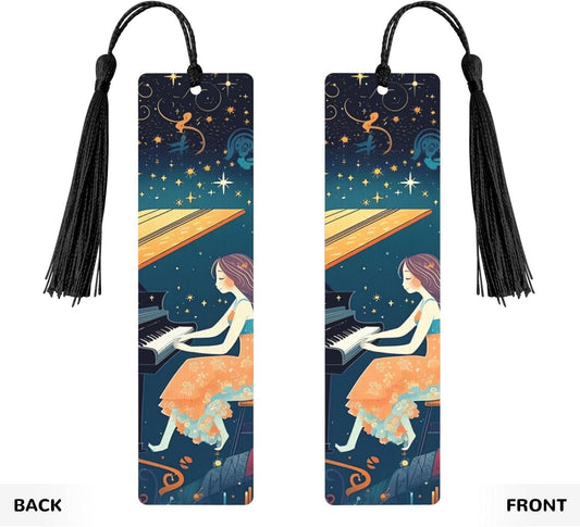 Women at Concert Bookmarks Gifts for Women Men, Wooden Bookmarks for Book Lovers, Vintage Book Marks Ornaments with Tassel, Unique Personalized Reading Page Markers Black