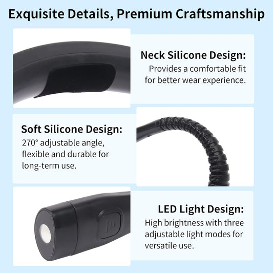 Book Light, 3-Color & 9-Brightness Reading Light, Bendable Neck Light, 60-hr Lasting Rechargeable Lamp, Perfect Book Light for Reading in Bed, Knitting, Camping (Classic, 1)