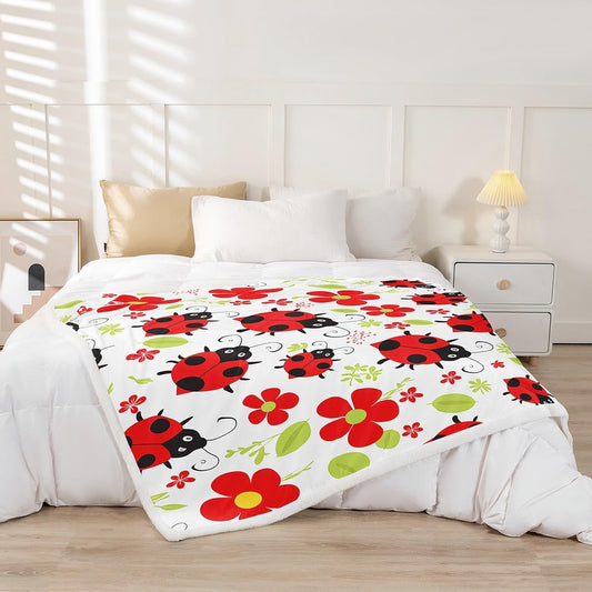 Feelyou Ladybug Fleece Throw Blanket Botanical Floral Floral Printed Sherpa Blanket for Kids Boys Girls Flying s Plush Blanket Cartoon Animal Decor for Sofa Bed Couch,Baby 30x40 Inch