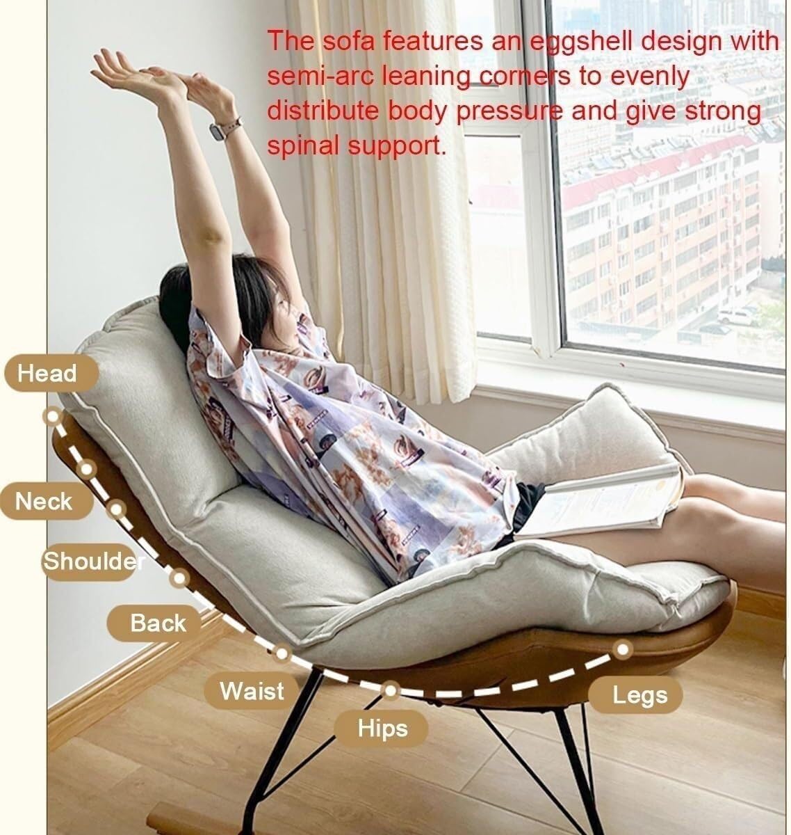 LSLYTQ Living Room Reclining Rocking Chair, Rocking Chair with Foot Stool, Balcony Relaxing Chair, Armchair, Soft Leather Chair, Bedroom Lounge Living Room Reading Chair