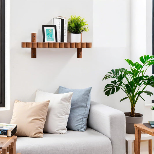 Wood Floating Wall Shelves, Single Wall Decor Bookshelf Decorative Picture Ledge Shelves for Bedroom, Living Room Storage 15.7 x 5.9 inches, Brown