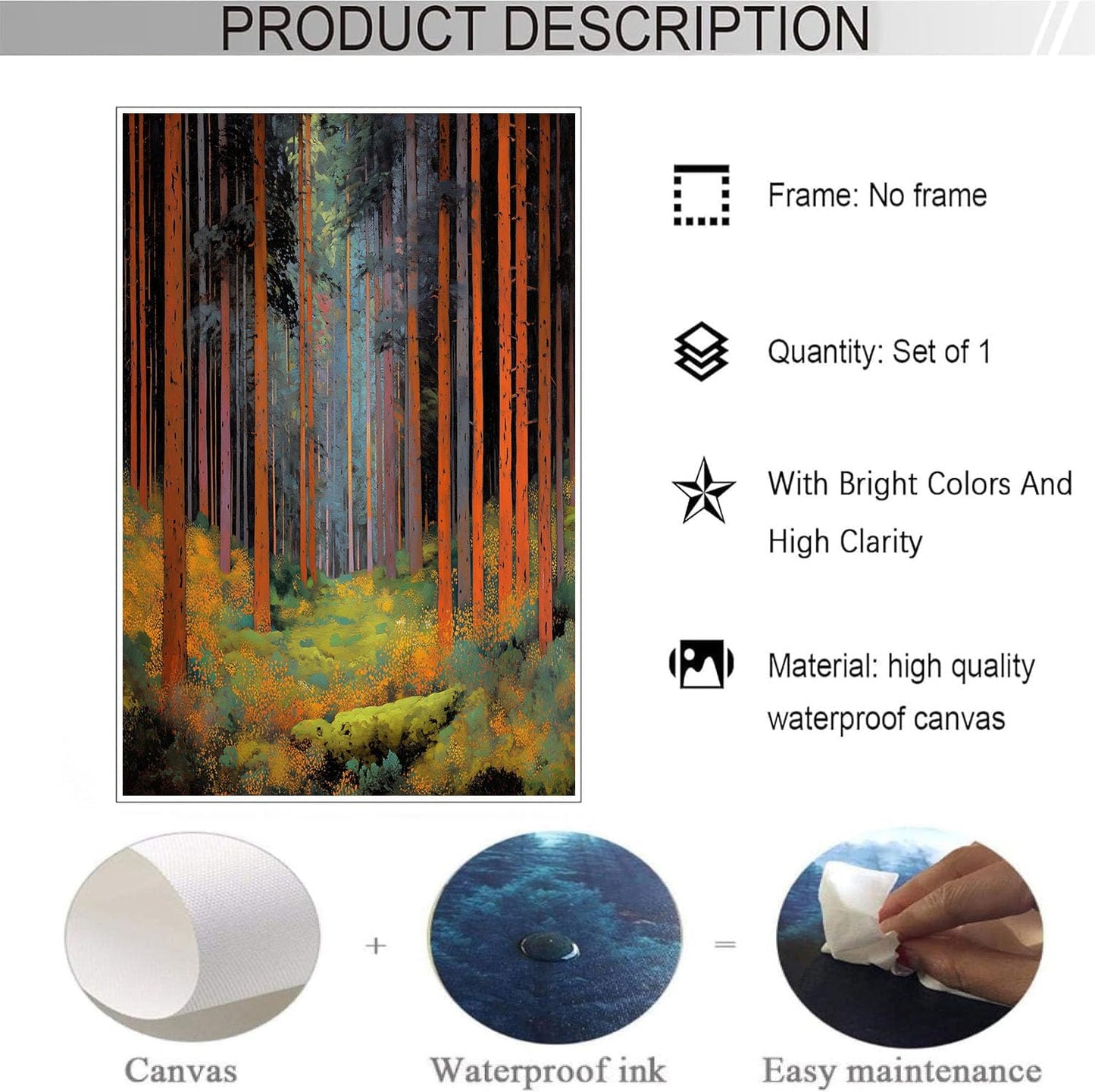GDJSMIN Abstract Forest Landscape Wall Art, Tall Trees Poster for Reading Room Living Room Decor 12x 16 inch Unframed