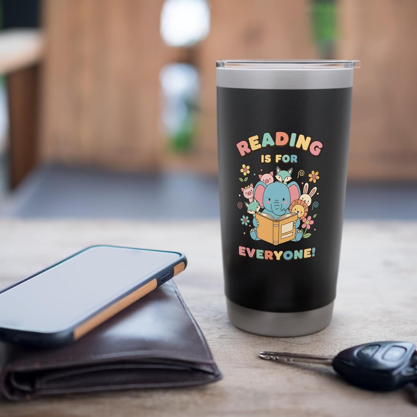 Reading Is For Everyone Elephant Book Lover Stainless Steel Insulated Tumbler