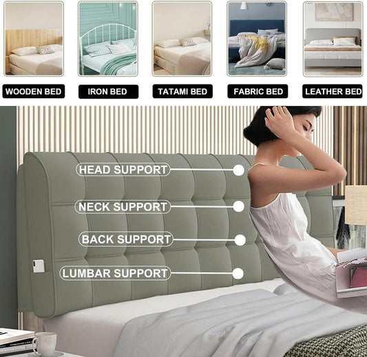 Rectangular Headboard Upholstered Wall Mount Pillow Fleece Reading Support Cushion Large Rest Backrest Removable Lumbar Headboard Bolster for Tatami Daybed, Gray