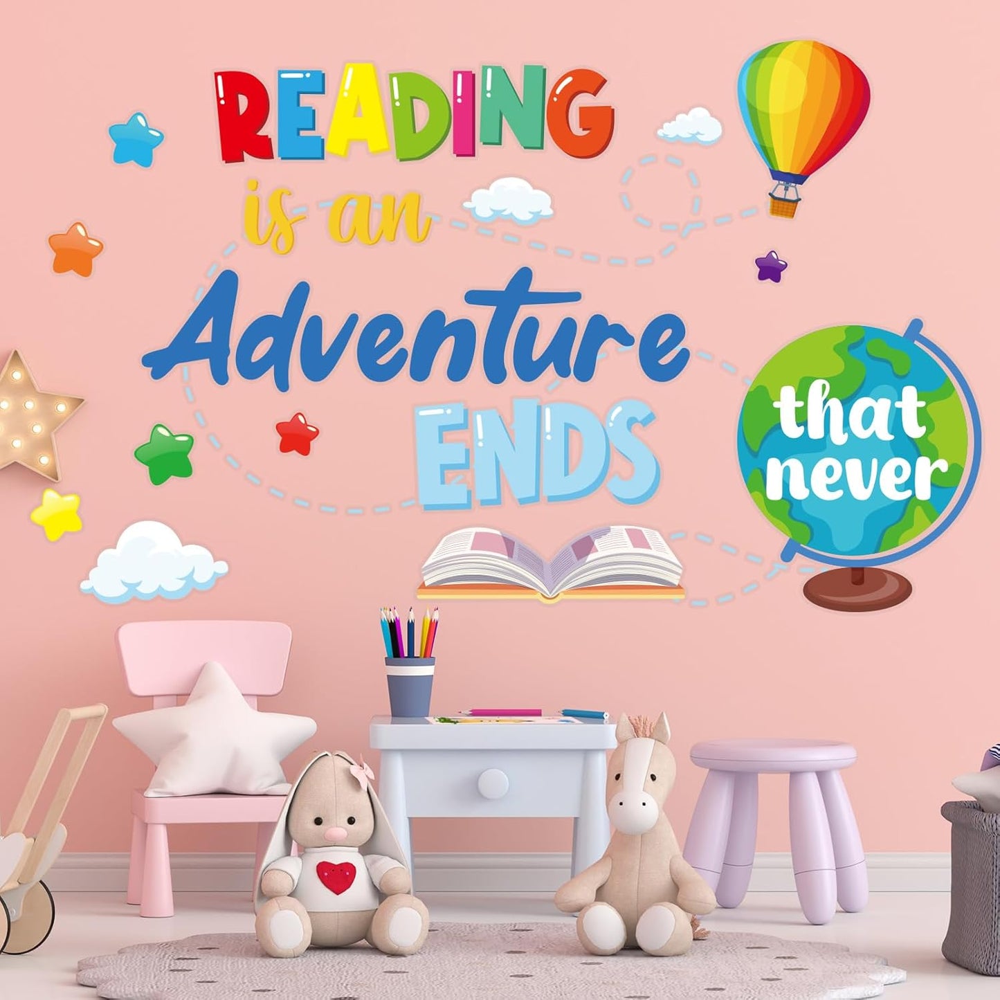 Cinrobiye Inspirational Quotes Wall Decals, Reading Corner Wall Art Stickers Nursery Classroom Playroom Decor for Toddler Kids Reading Study Room Bedroom Daycare Preschool Classroom Art Stickers