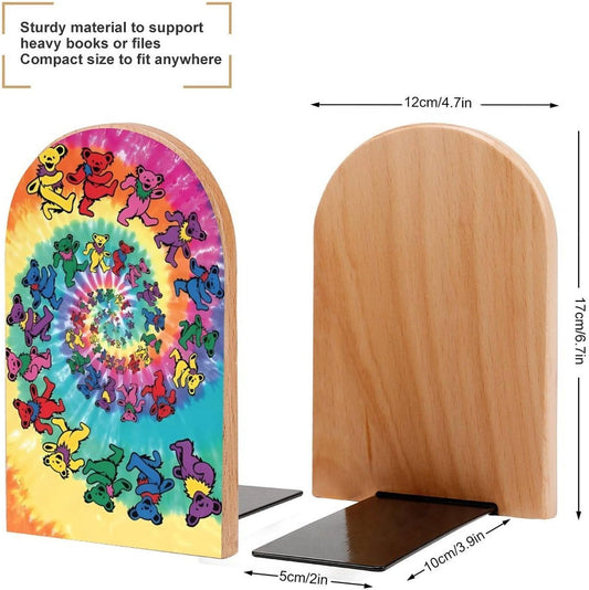 Dancing Thanksgiving Bear Wooden Bookend Non-Slip Book Ends Heavy Duty Book Stopper with Metal Base Books Holderd Decorative Bookends Stands Firmly for Office Supplies