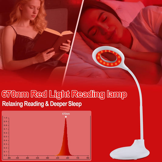 670nm Red Light Reading Lamp for Sleep- Zero Blue Light, Rechargeable Dimmable Portable LED Red Book Light for Night Reading,Working and Crafts - Ideal Gift for Book Lovers, Nursing
