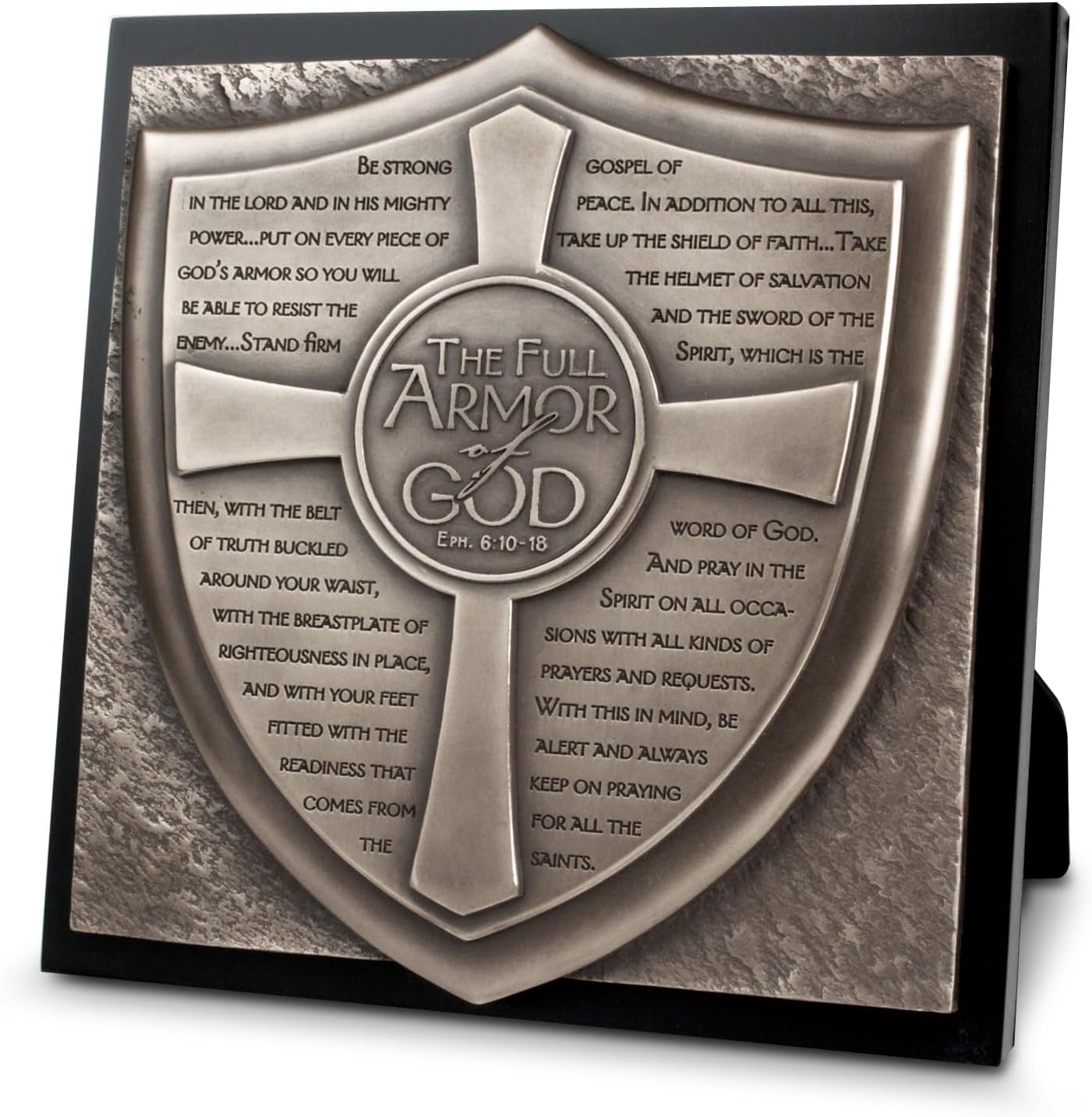 Lighthouse Christian Products Decorative Tabletop Sign 8.75 Inch Square Cast Stone Armor of God