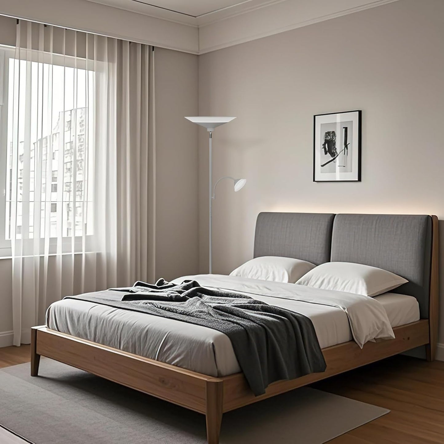 Sliver Gray Torchiere Floor Lamp with Reading Light, 4 Color Temperatures, Dimmable & Individual Light Control Standing Lamp, 34W Bright Tall Lamp with Remote for Living Room Bedroom Office