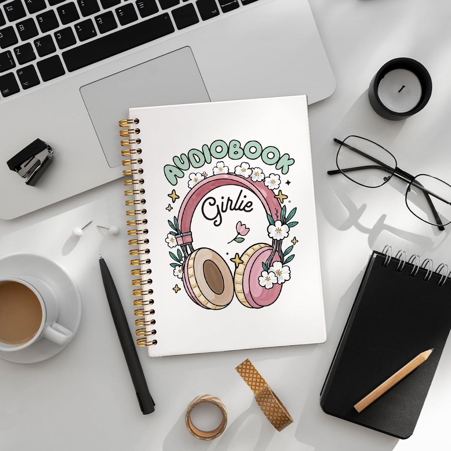Audio Book Girlie Notebook, Audio Book Lover Gifts Notebooks for Note Taking, Audiobook Reading Journal for Books Lovers, Audiobook Reader Journals for Writing, 5.5x8.3 Inch