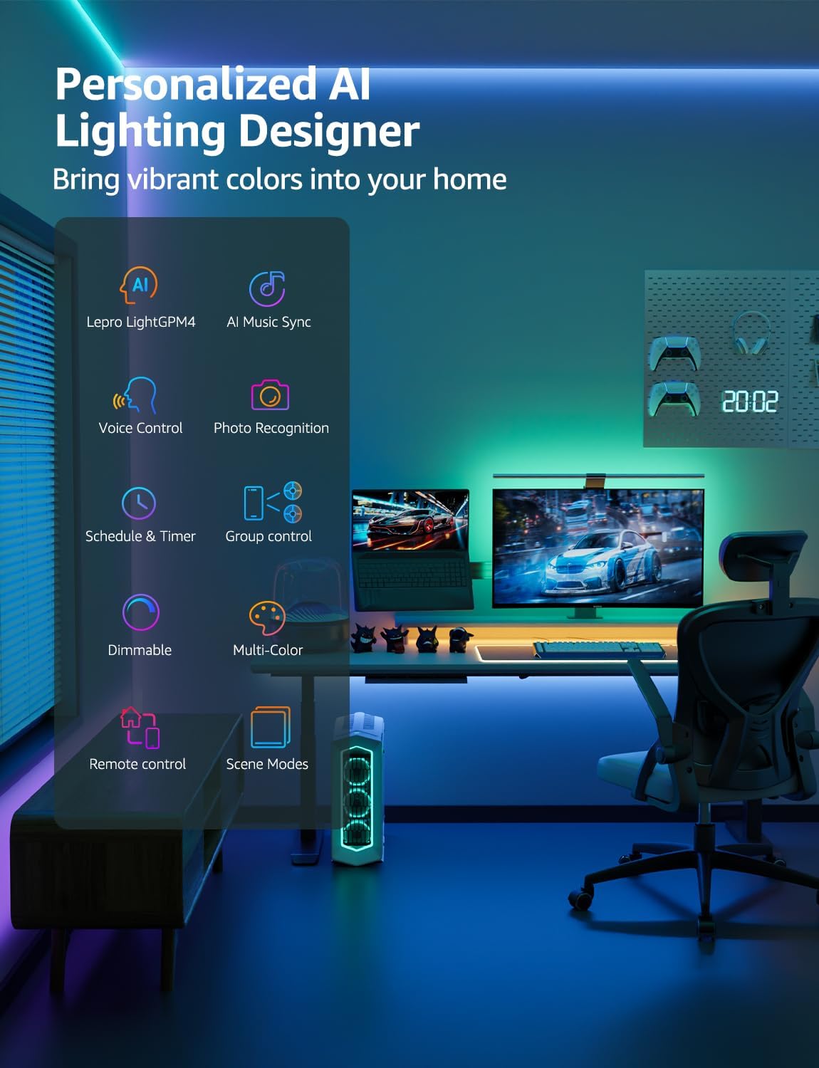 Lepro SE1 AI Smart LED Strip Lights - 49.2ft RGB Color Changing Light Strips with APP Control, AI Generated Lighting, Music Sync, 2.4GHz Wi-Fi & Bluetooth LED Lights for Home Decor (No Remote)