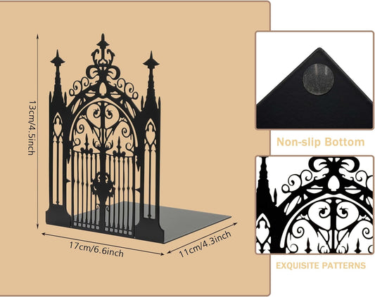 Gothic Church Architectural Metal Bookends, Ornate Iron Gothic Bookshelf Bookends for Home Décor, Decorative Bookends for Bookshelf