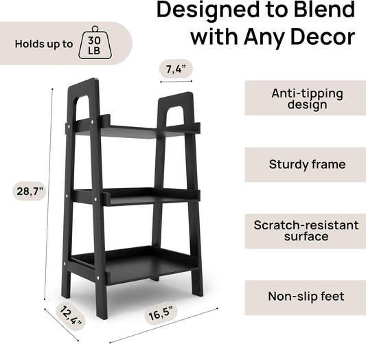 Ibyx 3 Tier Open Bookshelf - Elegant Bookcase Storage Organizer - Multi-Purpose Bamboo Display Shelf for Home, Office, Bedroom & Living Room (Black, Bamboo)