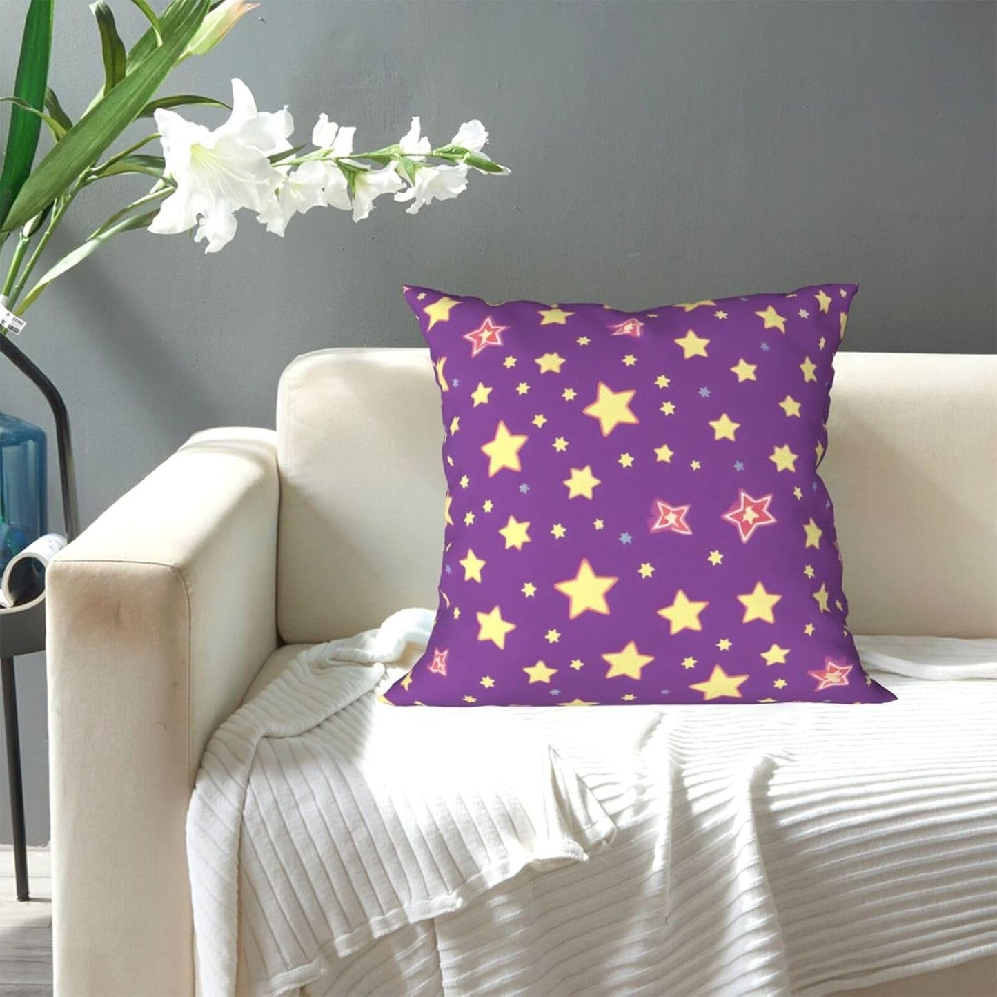 All-Season Square Pillow Covers 18"X18", Yellow Star, Decorative Throw Pillow Covers for Sofa Bed Couch, Hidden Zipper Cushion Cover, Square Lumbar & Accent Pillowcases for Home Decor