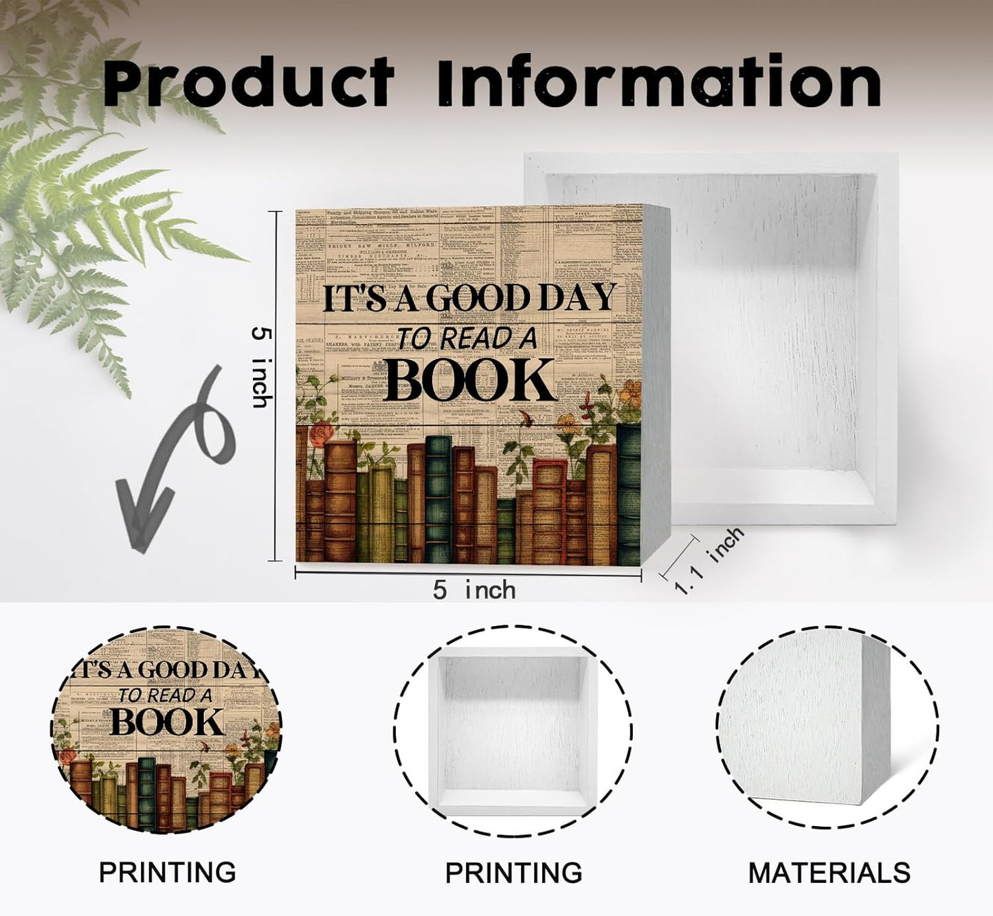 Reading Corner Decor Floral Book Sign,It's a Good Day to Read a Book Inspirational Reading Wooden Sign,Home Library Toddler Kids Reading Room Nook Decor Sign,Book Shelf Decor Signs,5x5 Inch