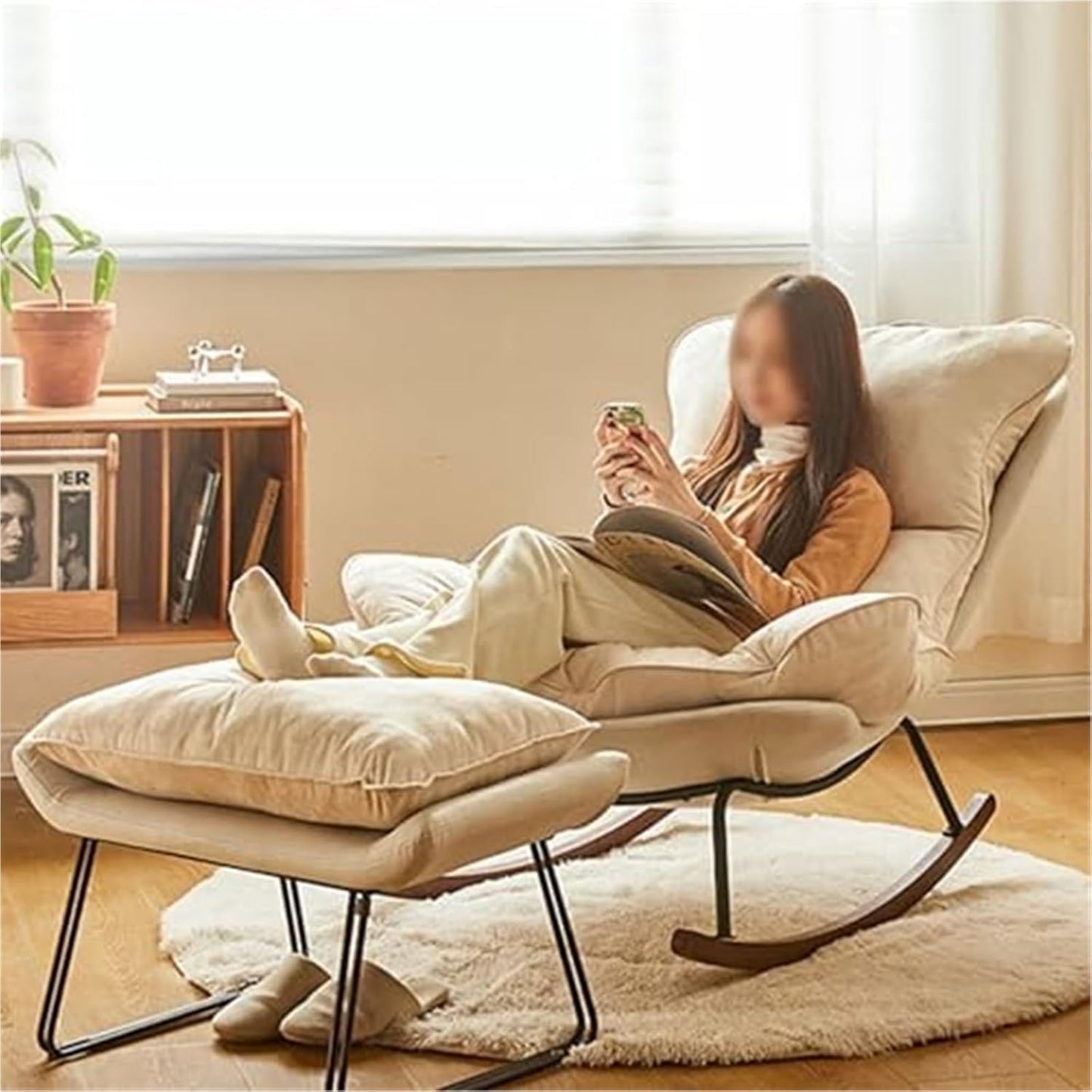 Cozy Pink Indoor Rocking Chair with Footrest - Modern Armchair for Living Room & Bedroom - Perfect Reading Chair for Ultimate Comfort & Relaxation