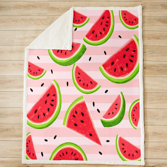 Feelyou Watermelon Fleece Throw Blanket for Girls Boys Kids Fresh Fruit Plush Blanket Pink Stripe Sherpa Blanket Summertime Fuzzy Blanket for Sofa Bed Couch,Throw 50x60 Inches