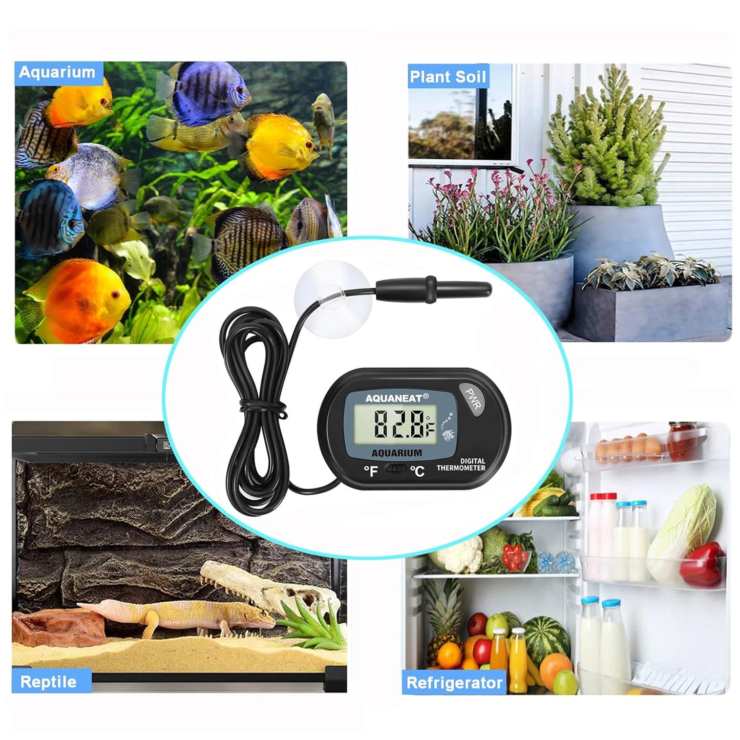 AQUANEAT Aquarium Thermometer, Fish Tank Thermometer, Digital Temperature Test, with Large LCD Display (1 Pack)