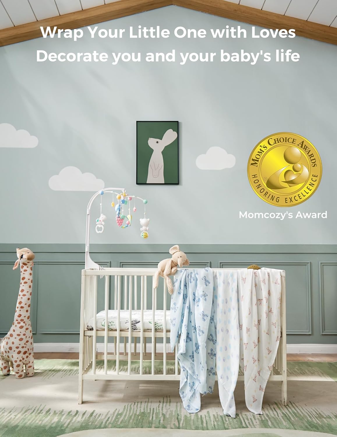 Momcozy Muslin Swaddle Blankets, Breathable and Skin-Friendly Receiving Blankets, Best Wishes Swaddle Blanket Shower Gifts & Baby Registry Essentials, Large 47"x47", Cuddle Buddies