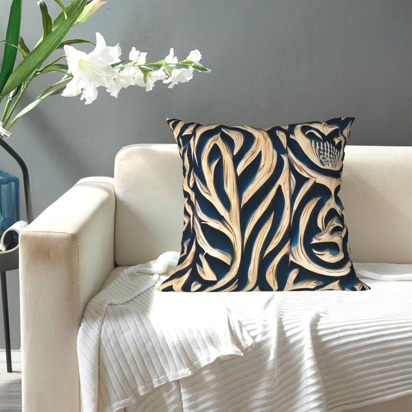 All-Season Square Pillow Covers 18"X18", Carving, Decorative Throw Pillow Covers for Sofa Bed Couch, Hidden Zipper Cushion Cover, Square Lumbar & Accent Pillowcases for Home Decor