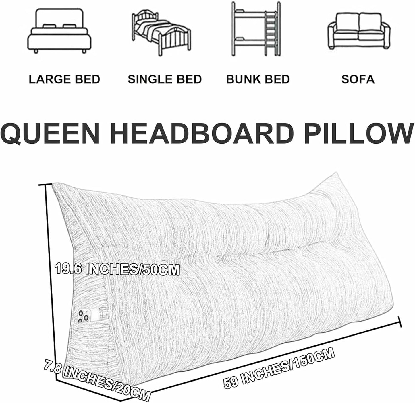 Large Upholstered Headboard Cushion Wedge Reading Pillow Stripe Headboard Backrest Bed Rest Support Pillowboard Daybed Bunk Bed Dorm Bolster~/