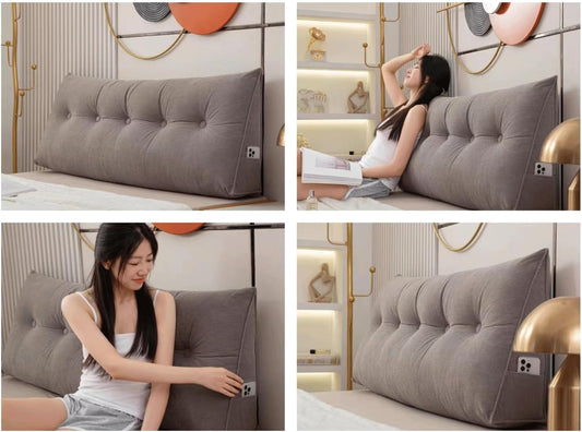 Wedge Headboard Pillows Twin Bed Reading Pillow Large Backrest Pillows For Sitting Up In Bed Rest Triangle Bolster Daybed Pillow Lumbar Support Leg Positioning Pillow(Size:80x50x20cm,Color:grey)