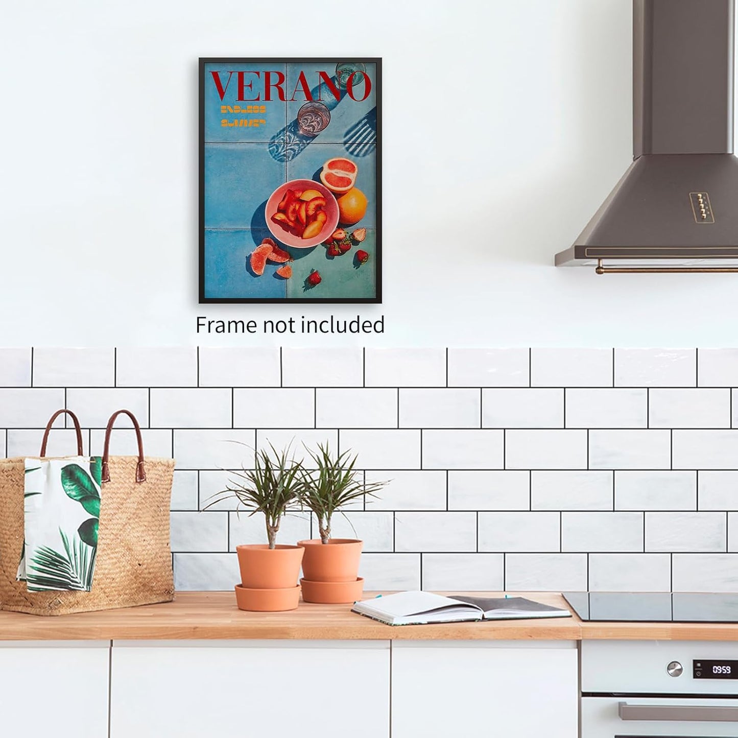 jkahh Minimalist Blue Retro 70s Posters Summer Orange Fruit Wall Art Trendy Travel Food Strawberry Canvas Prints for Kitchen Bedroom Wall Decor 12x16 inch Unframed