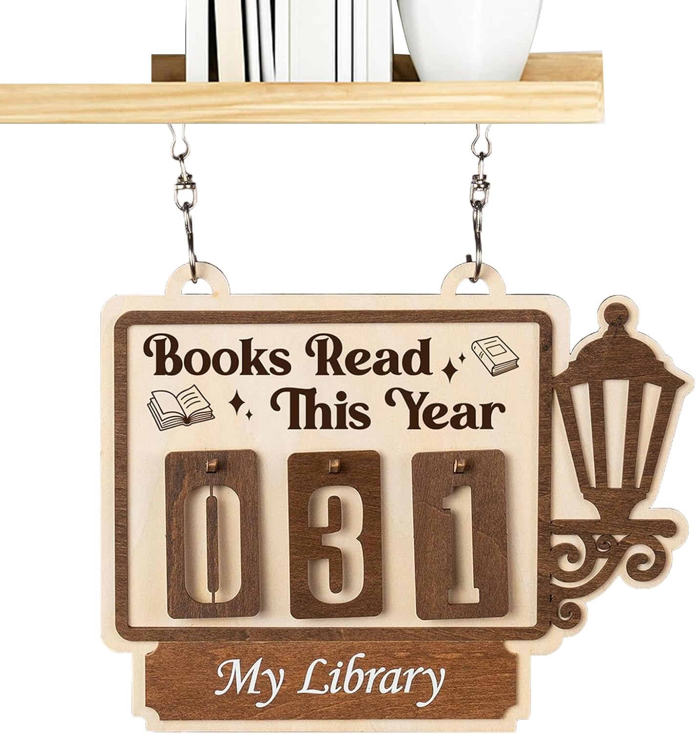 Books Read Counter, Wooden Goal Pendant Tracker, Compact Reading Counter for Students, Solid Wood Educational Book Tracker with Engraved Numbers, Book Goal Display with Hanging String, Books Read