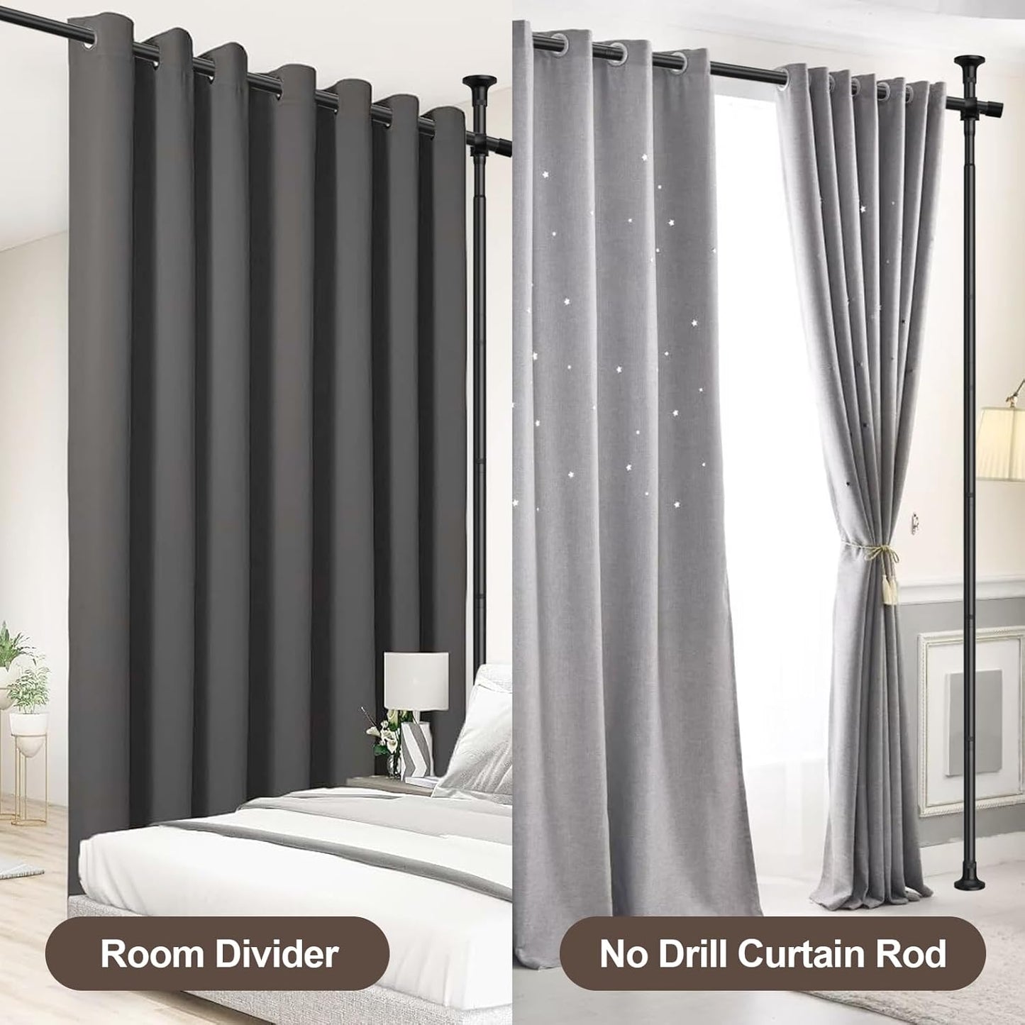 Room Divider Curtain Rod, Divider for Room Separation, 60-120inch(H) 48-120inch(W) Adjustable Room Separator, Heavy Duty Curtain Divider for Room Separation, Room Separators Divider Wall, Matt Black