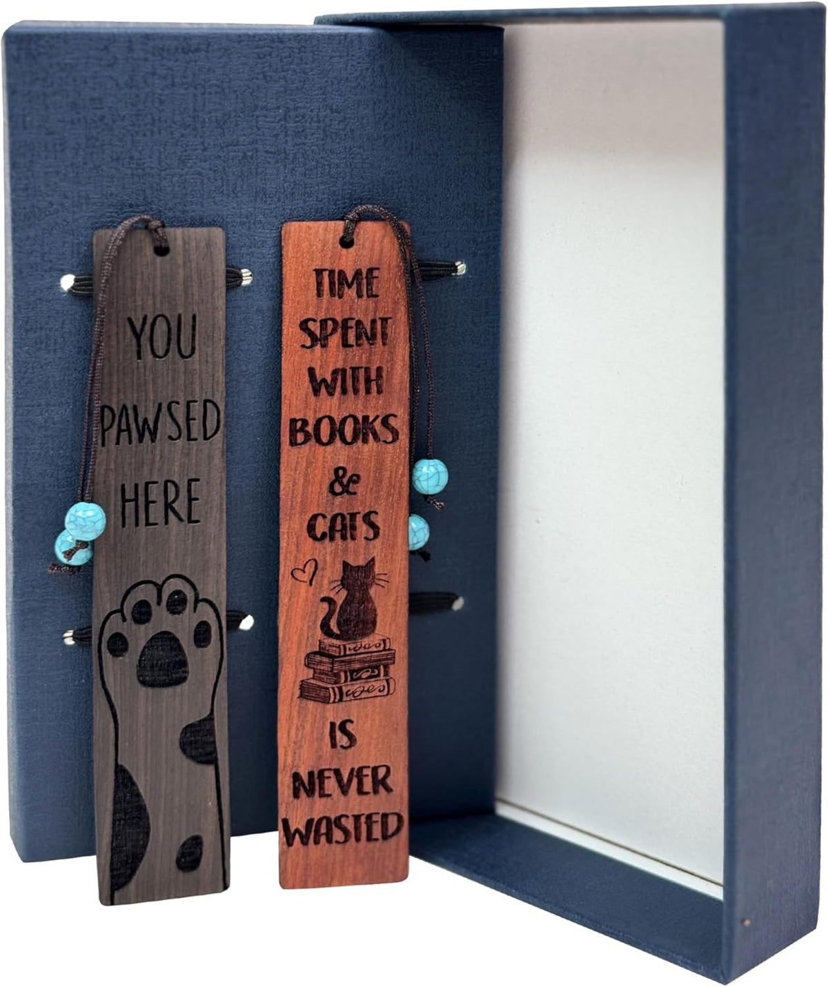 Cat Bookmark – Cute Cat Bookmarks for Women & Kids, Beaded & Wooden Bookmark Cat Book Marks, You Paused Here, Funny Gifts, Book Lover Stocking Stuffers, Books and Cats Gift - BOPAWS