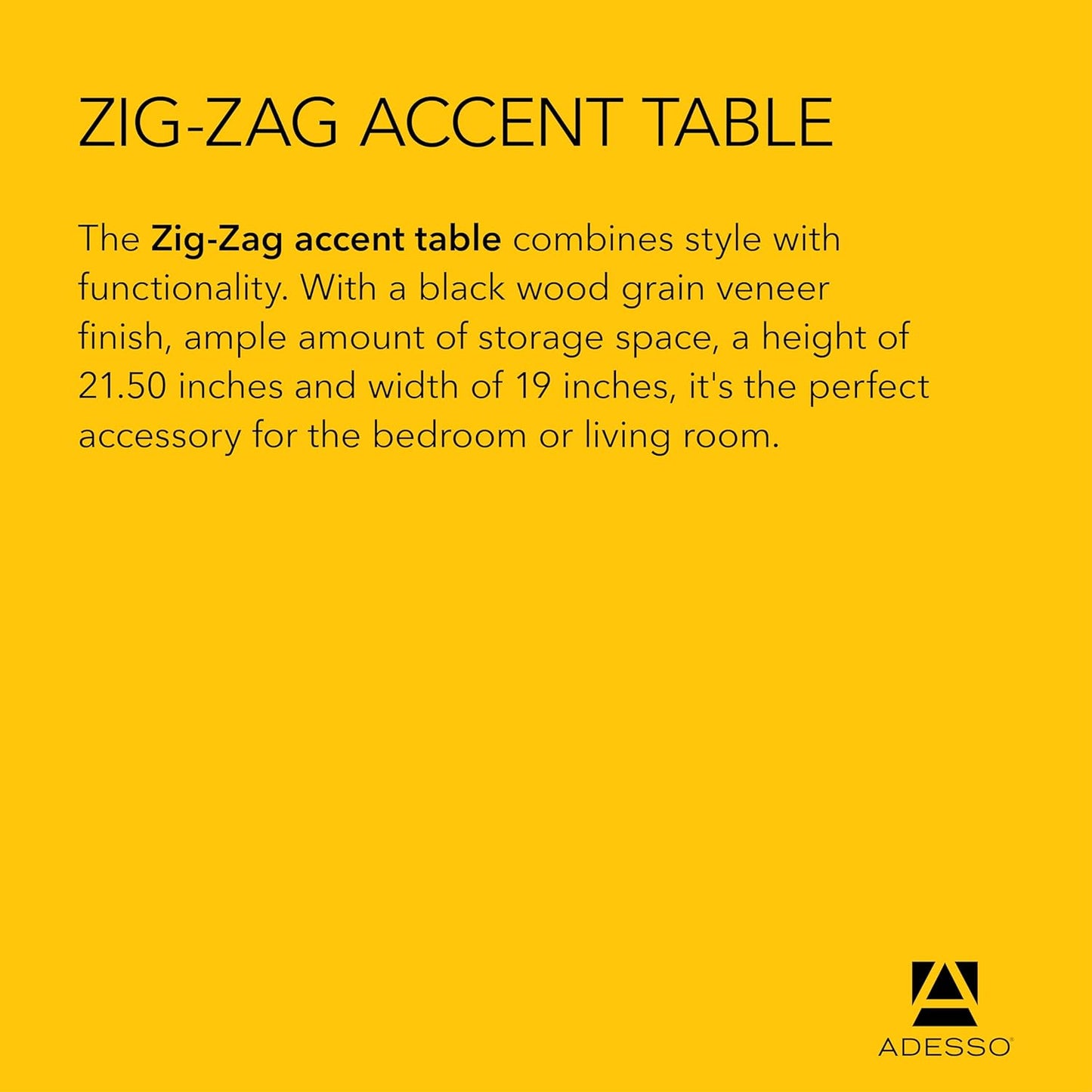 Adesso Zig-Zag Accent Table - Table Bookshelf - Storage Side Table. Home Furnishings and Decor , Black