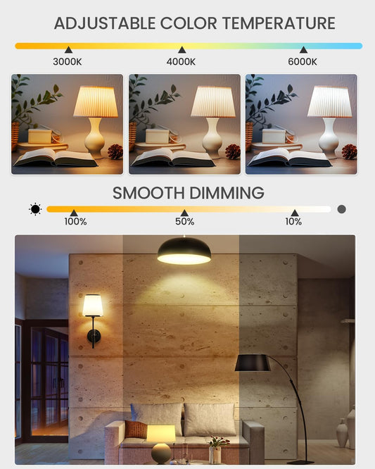 A19 LED Light Bulbs with Remote Control, 9W LED Bulbs 60W Equivalent, 3000K-6000K Stepless Dimmable, E26 Base, Remote Control Light Bulbs with Timing, Memory Function, for Home Decor, 1Bulb & 1Remote