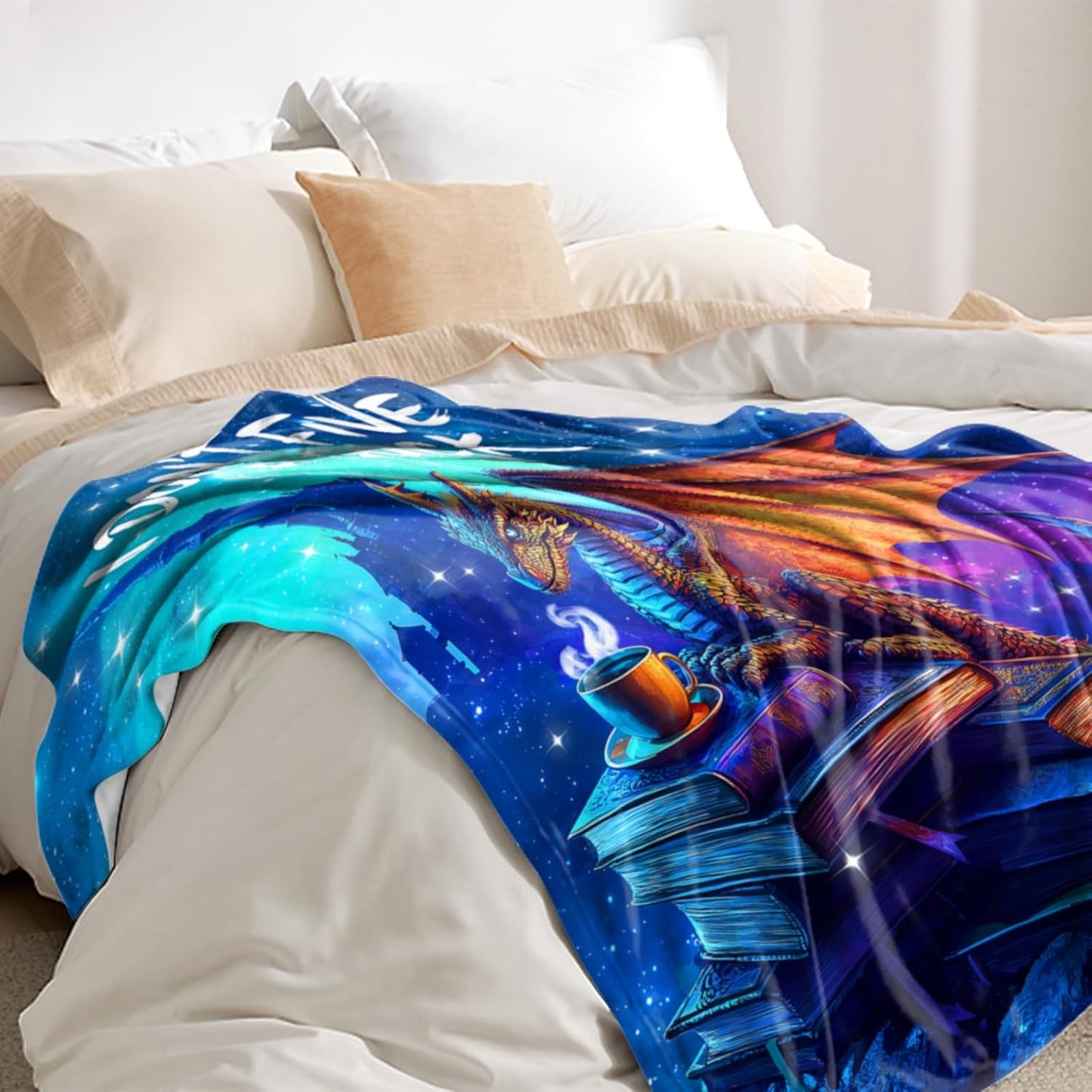 Moonlit Dragon Throw Blanket for Fantasy Lovers - 50x60 Inch Soft & Humorous Fleece with I Don't Five A Guck Design, Cozy Blanket for Couch, Gaming Chairs, Reading Nooks, and Bed Relaxation