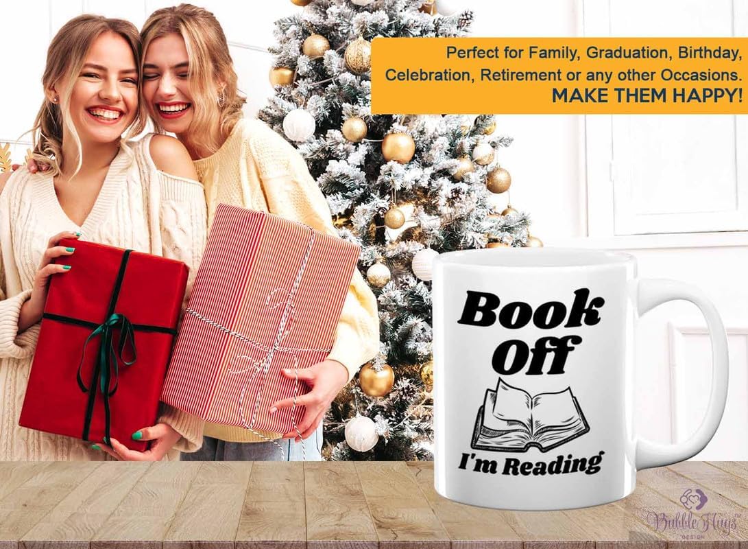 Reading Coffee Mug 11oz White - Book Off I'm Reading - Reader Gift Bookworm Owl Lover Cat Lover Book Lover Novelist Librarian Writer