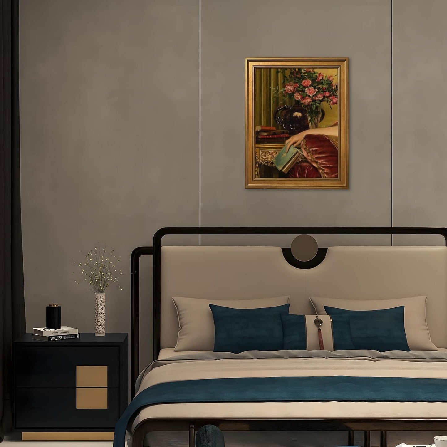 Gold Framed Large Wall Art Mid Century Victorian Floral Wall Decor Vintage Book Flower Canvas Print Oil Painting Renaissance Still Life Artwork Rococo Baroque Poster for Living Room 24x36inch