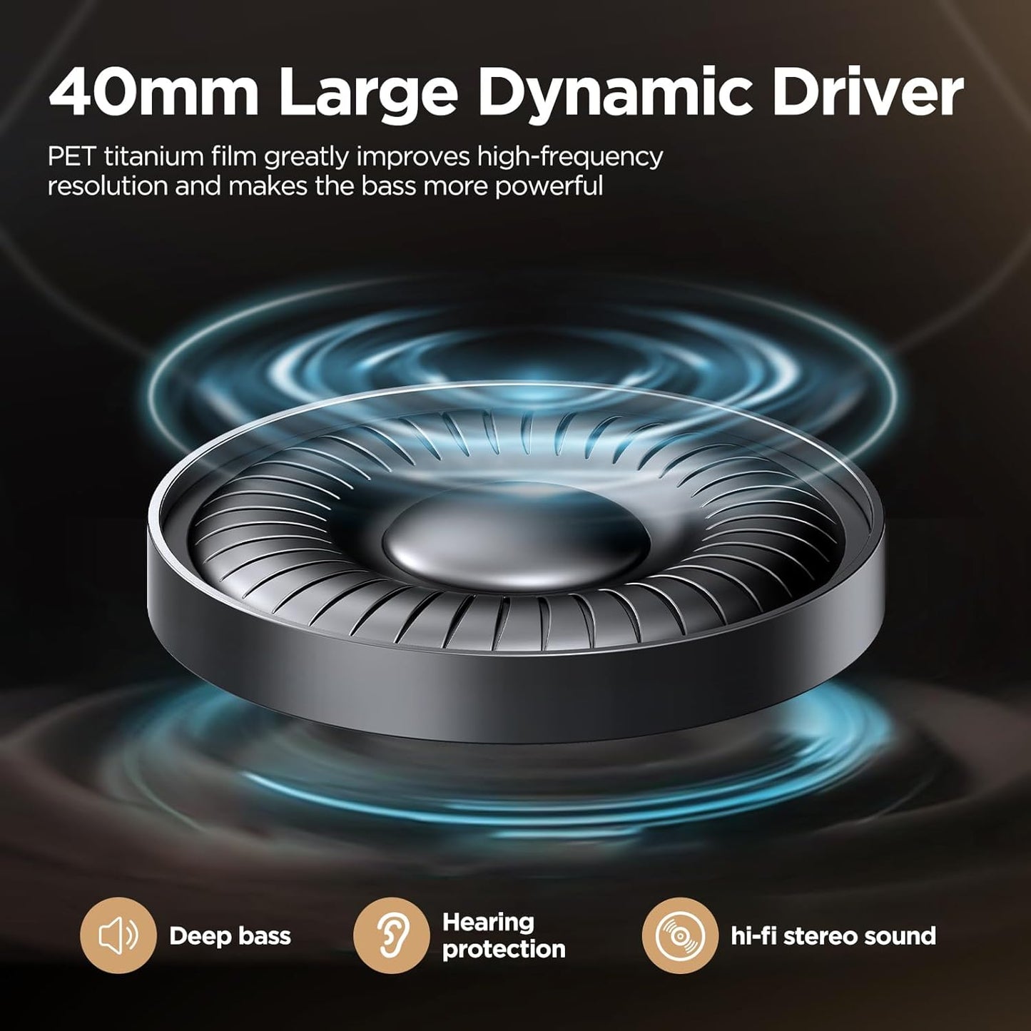 Hybrid Active Noise Cancelling Headphones, Wireless Over Ear Bluetooth, 130H Playtime, Hi-Res Sound, Deep Bass, Customize via App, Comfort Earcup for Business Travel Workout
