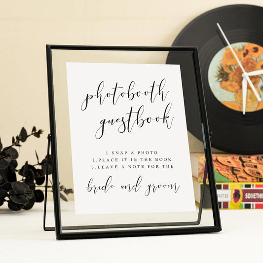 Calculs Wedding Guest Book Inspo Glass Picture Floating Frames Black Sign Holder, 8x10in Menu/Card Display Stand for Party Guestbook Table Decoration