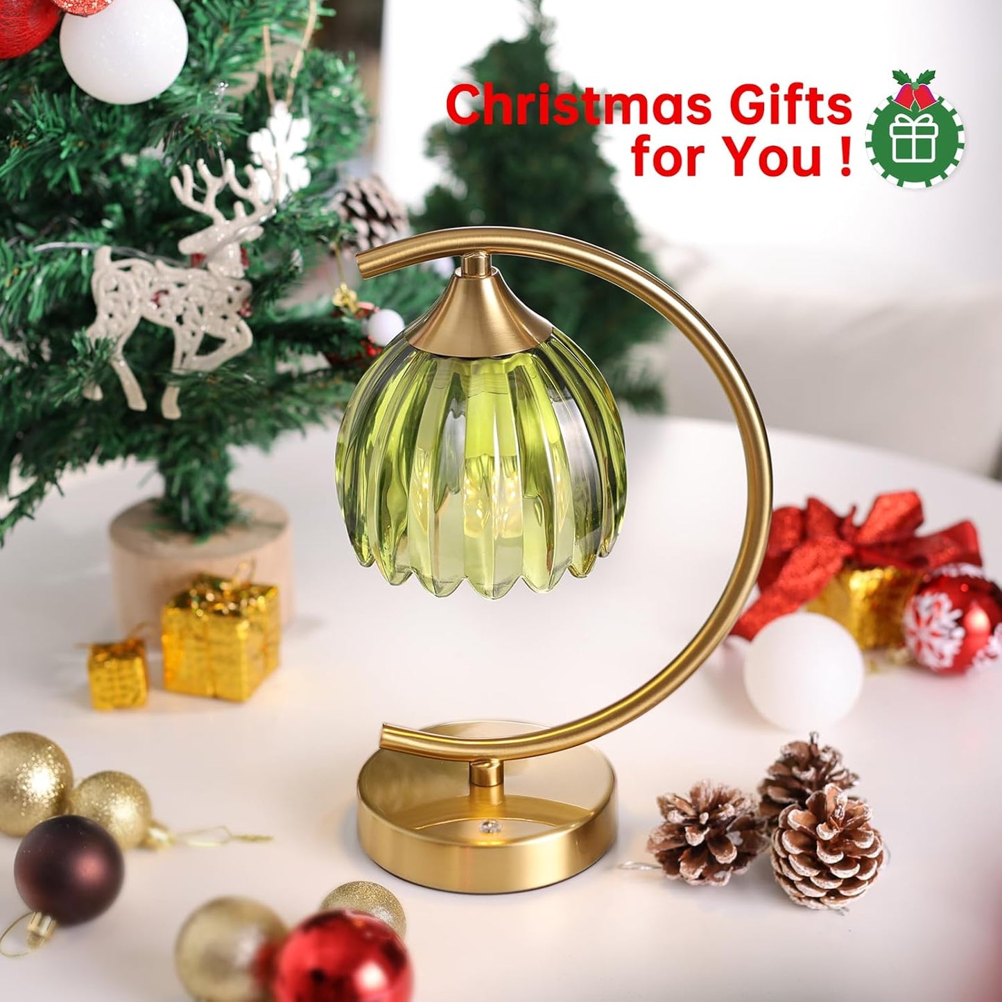 Set of 2 Tulip Table Lamp, 5200mAh Cordless Touch Control Table Lamp with 3 Color Temps & Stepless Dimming, Rechargeable Battery Table Lamp for Living Room, Bedroom, Office(Green Tulip)