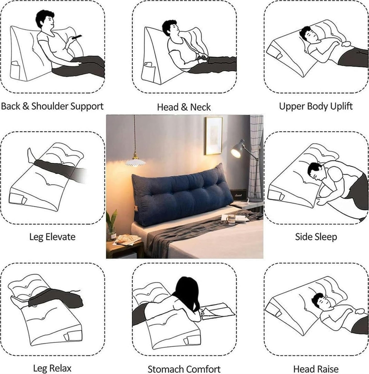 Headboard Pillow, Large Back Support Reading Pillow, Triangular headboard Back Corduroy Positioning Support Cushion, King Size headboard Cushion, Suitable for Watching TV, Game Room, Sofa
