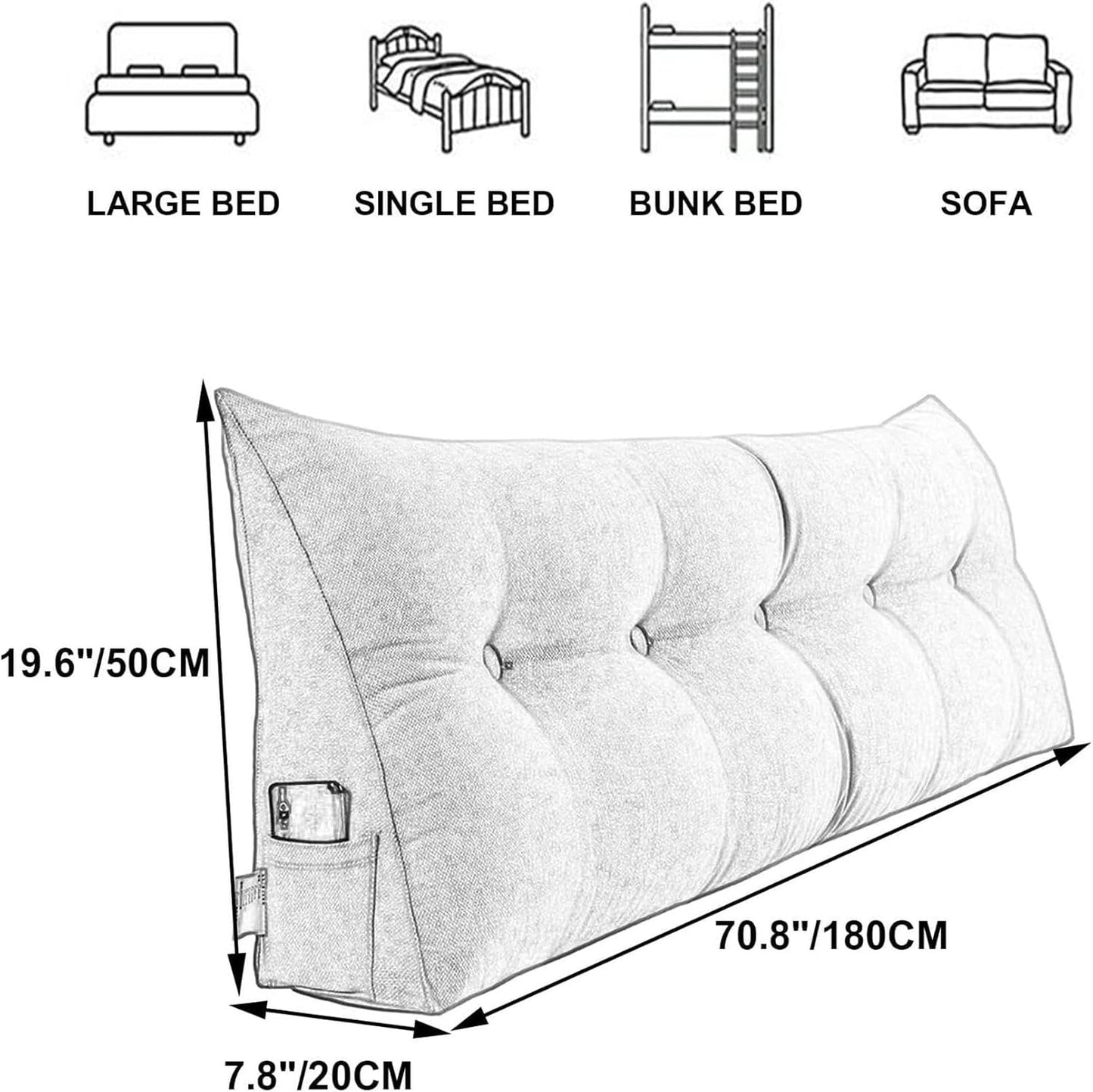 Triangular Reading Bed Rest Pillow Large Bolster Cushion Headboard Backrest Wedge Pillow Adult Shoulder Lumbar Support for Dorm Room Daybed Full Size